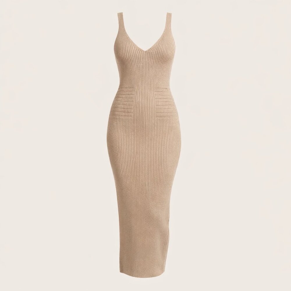 Guess Ribbed Knit Bodycon Tank Midi Dress XS Beige Neutral Stretch Sexy Fitted